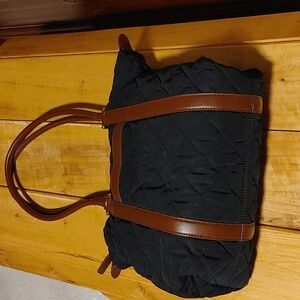 Talbots Black Quilted Shoulder Bag with Faux Leather Straps